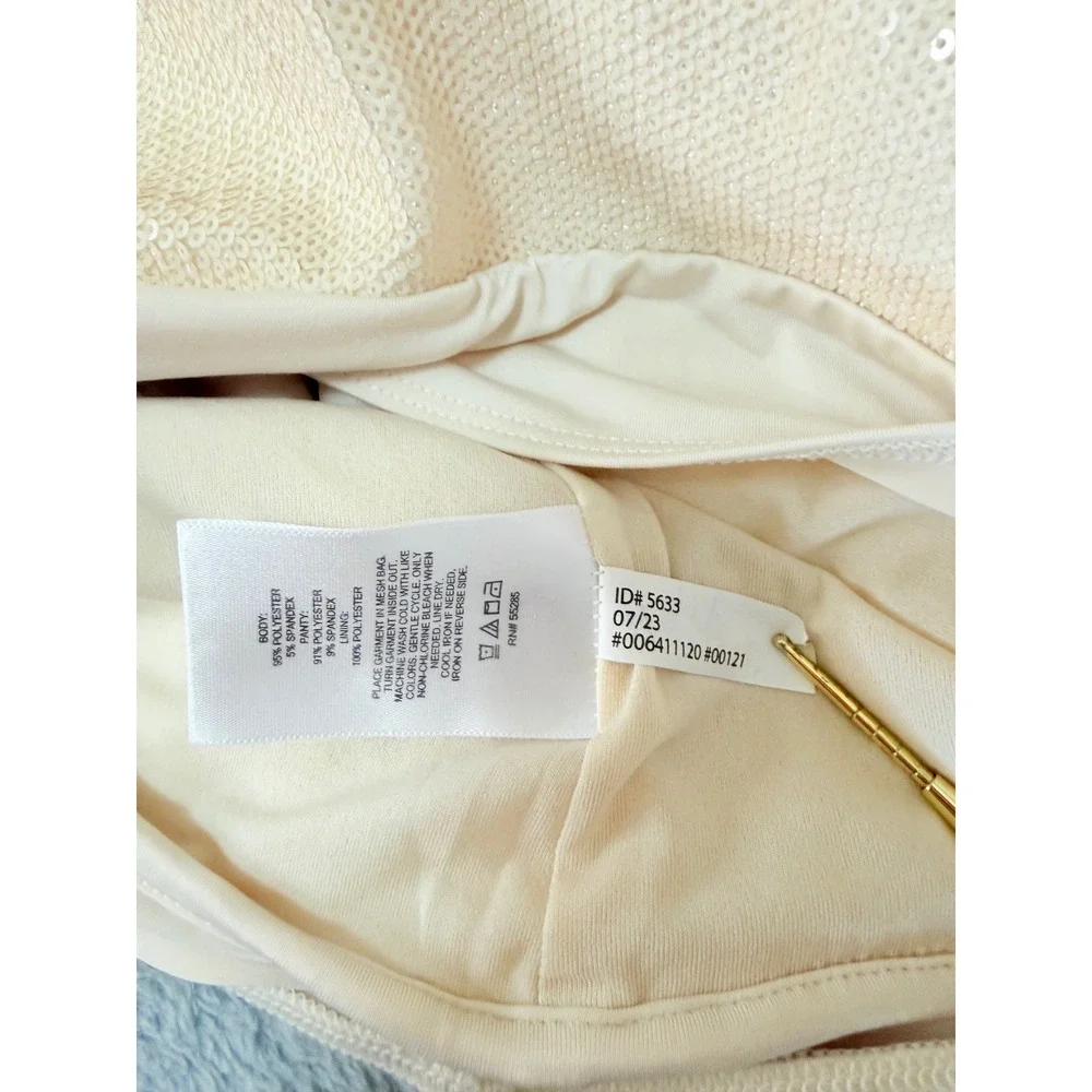 NWT Express Body Contour Champagne Beige Sequin Sleeveless Bodysuit Size L